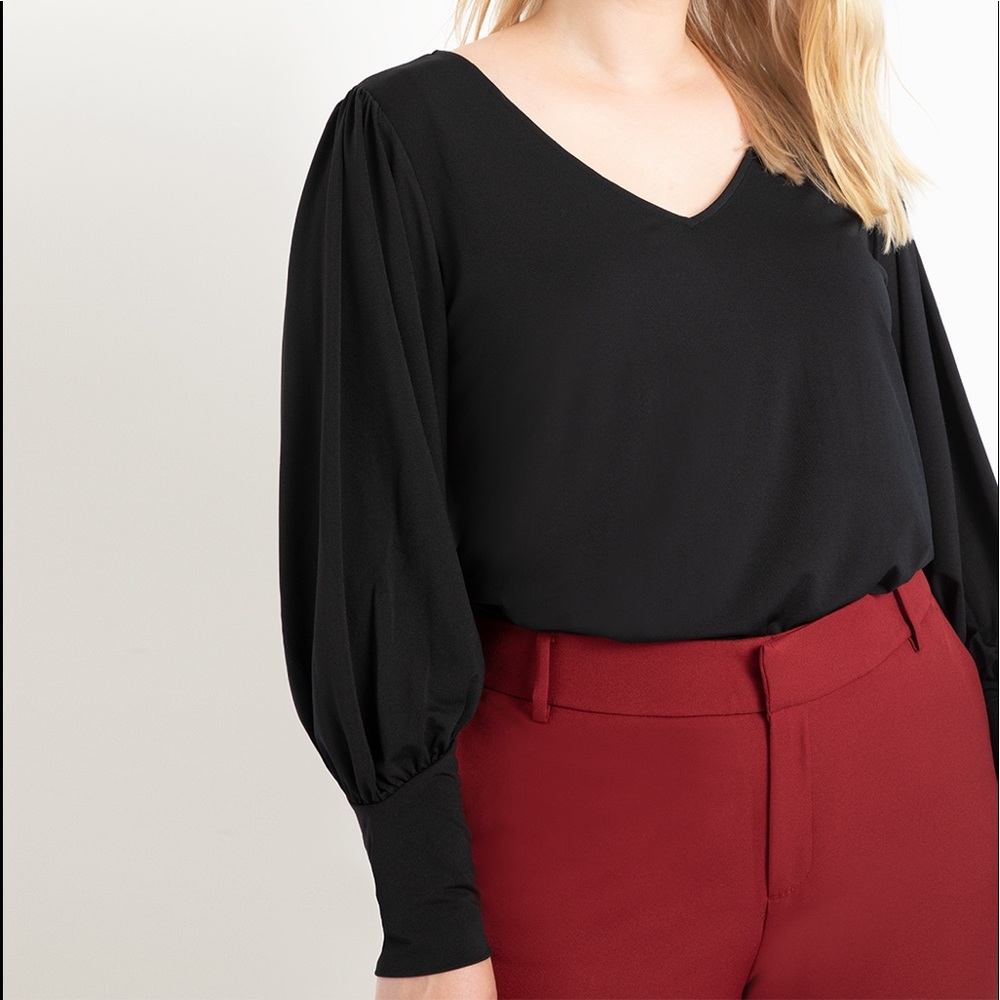 Eloquii Black V-Neck Balloon Sleeve Blouse